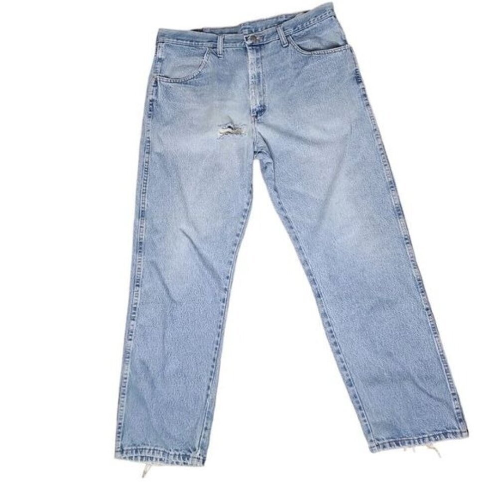 Vintage 90s Rustler Light Wash Distressed Rigid Straight Leg Jeans